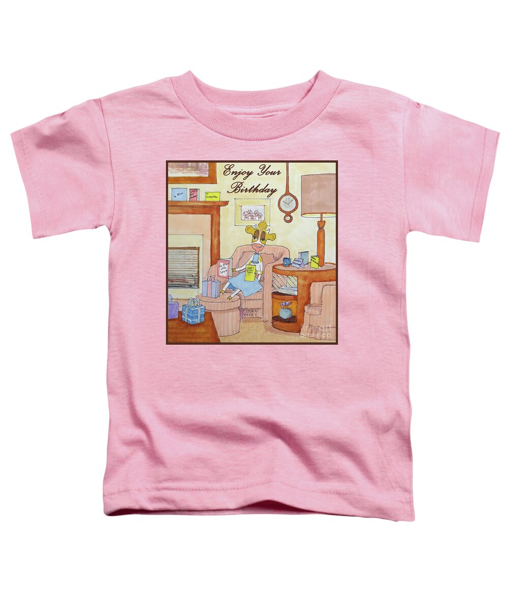 Ruthiemoo Toddler T-Shirt featuring the drawing RuthieMoo Enjoy Birthday by Joan Coffey