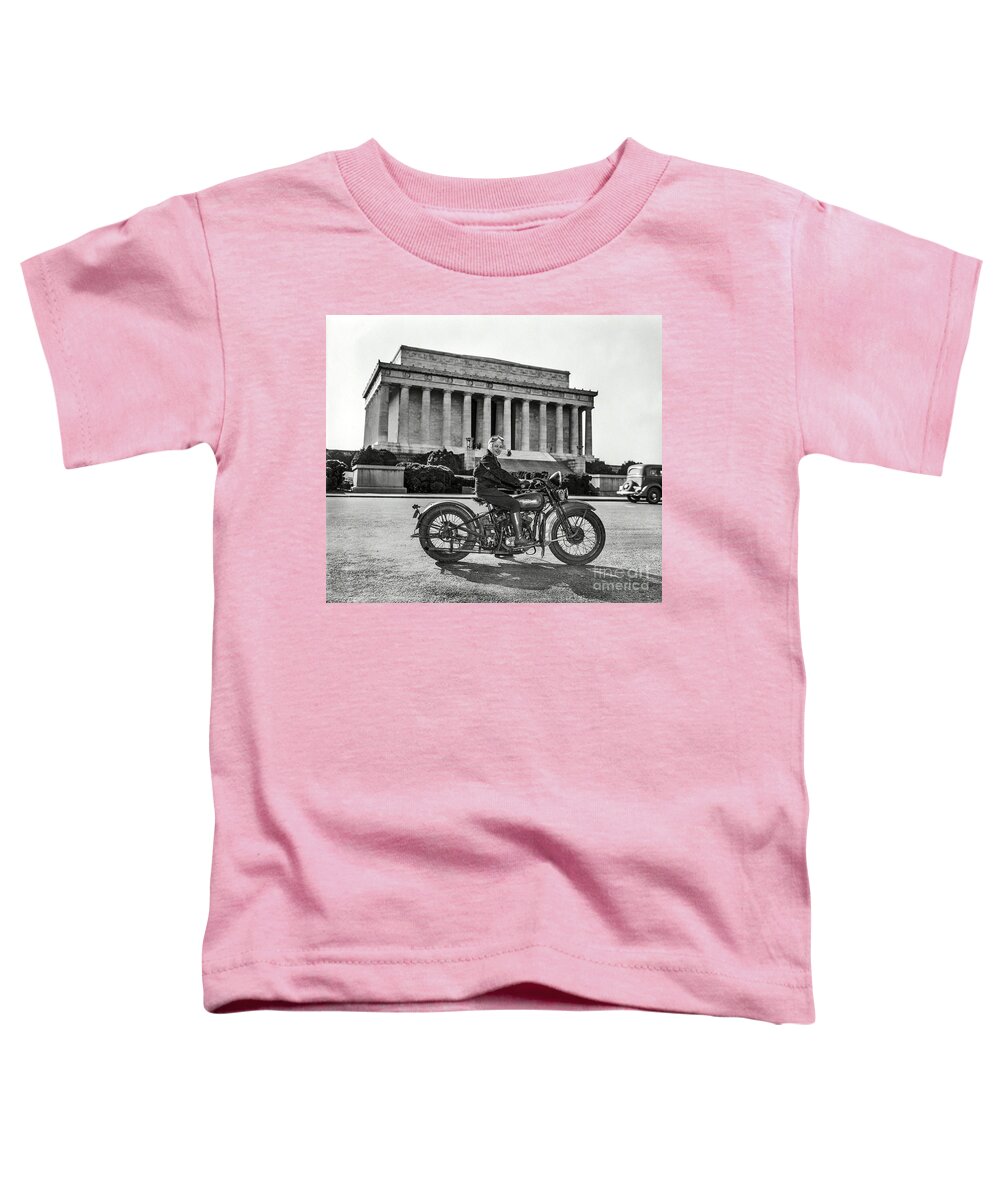Movie Posters Toddler T-Shirt featuring the photograph Sally Halterman - First Woman to be Granted a License to Operate a Motorcycle by Doc Braham
