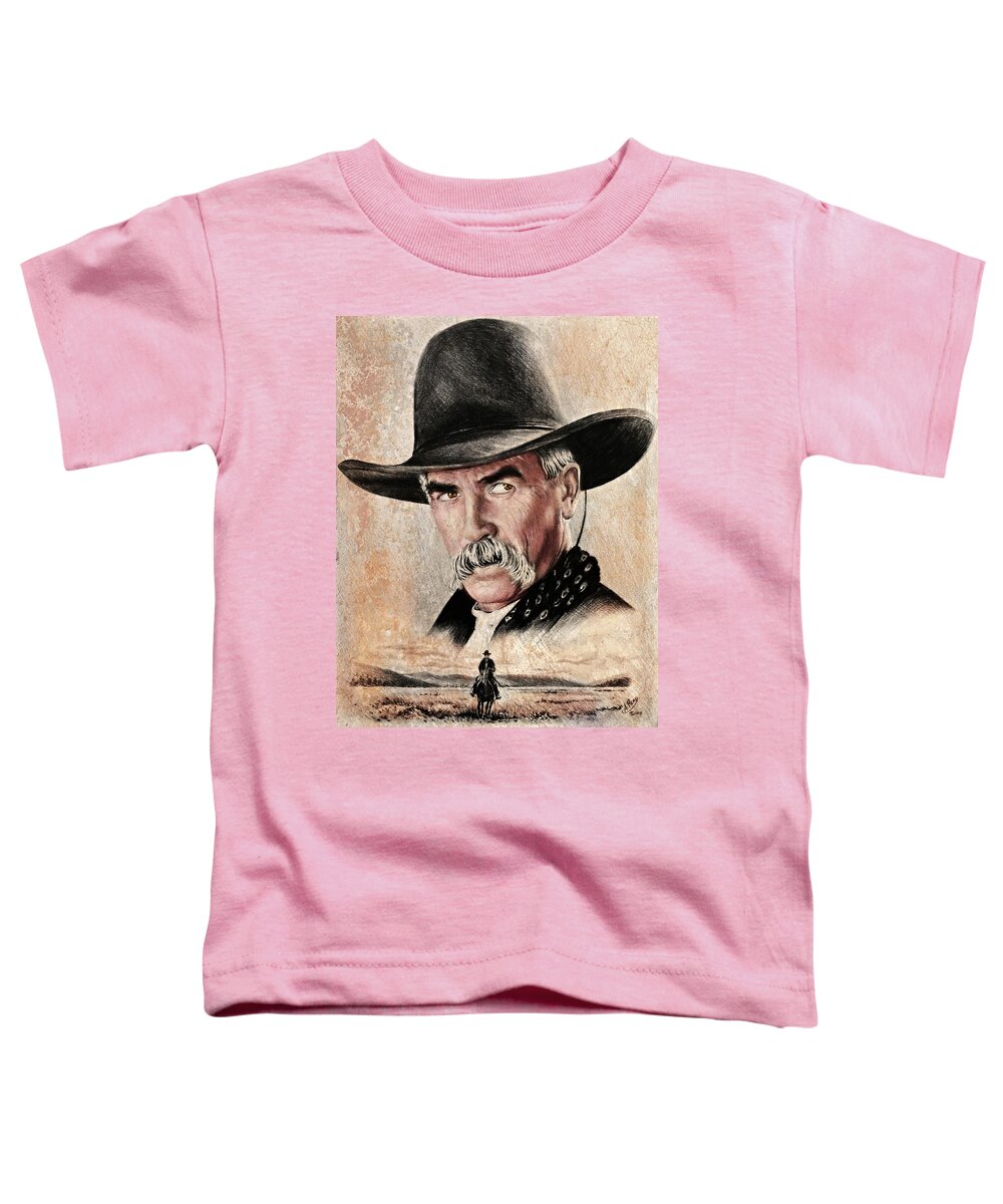 Sam Elliot Toddler T-Shirt featuring the painting Sam Elliot The Lone Rider sepia by Andrew Read