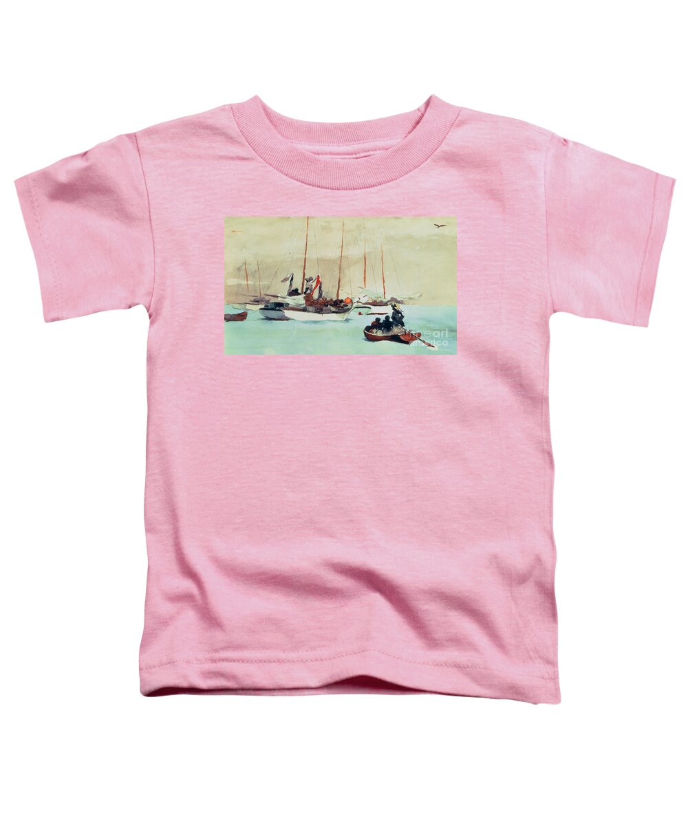 Boat Toddler T-Shirt featuring the painting Schooners at Anchor in Key West by Winslow Homer