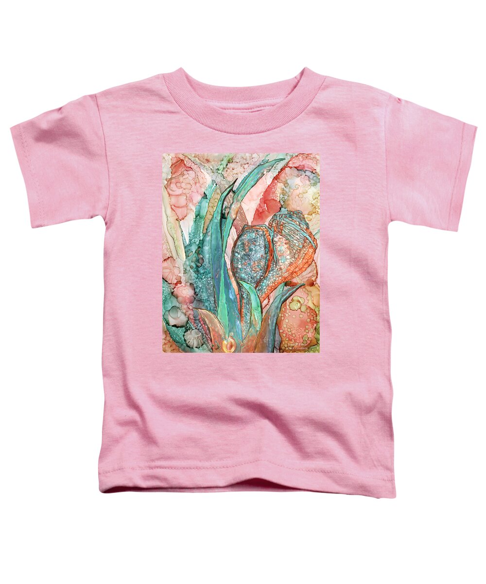 Carol Cavalaris Toddler T-Shirt featuring the mixed media Seashell Flower - Organica by Carol Cavalaris