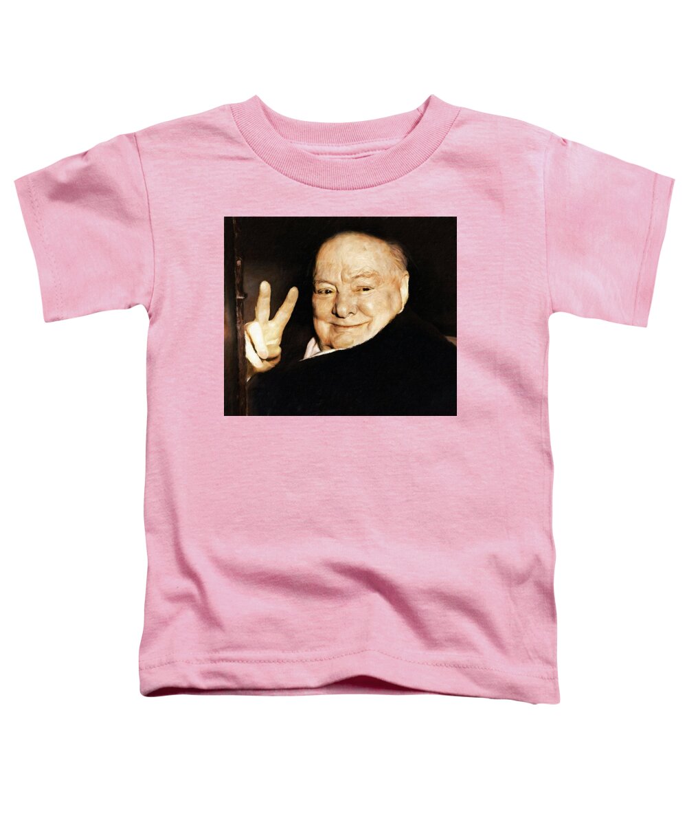 Churchill Toddler T-Shirt featuring the painting Sir Winston Churchill Victory by Vincent Monozlay