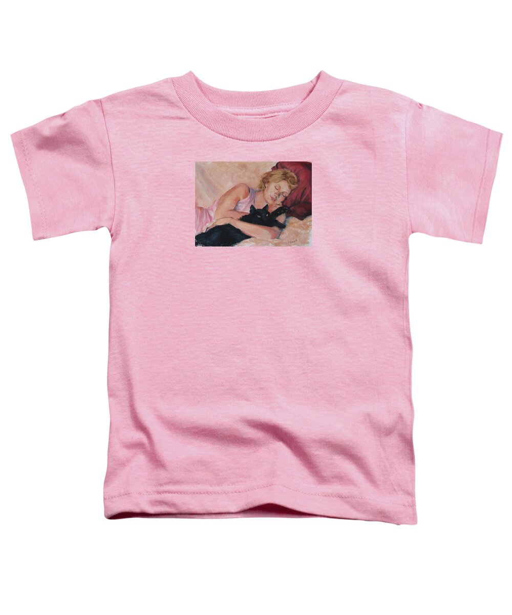 Portrait Toddler T-Shirt featuring the painting Sleeping with Fur by Connie Schaertl