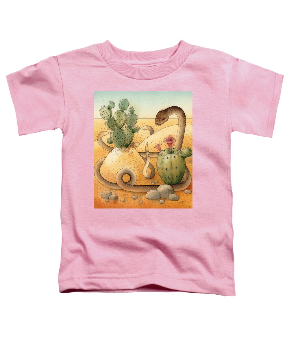 Snake Landscape Sky Cactus Desert Sand Toddler T-Shirt featuring the painting Snake by Kestutis Kasparavicius