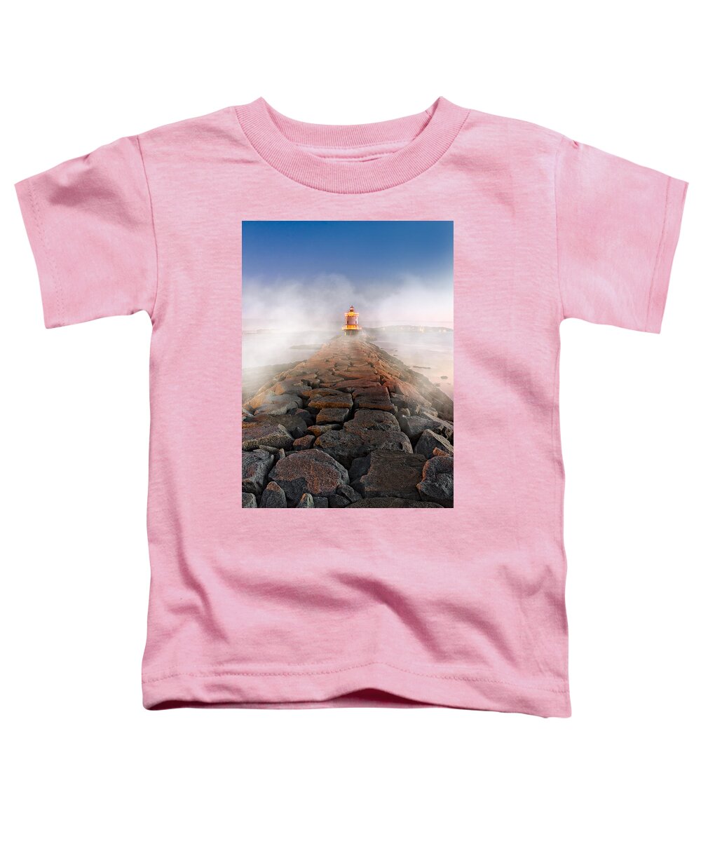 Spring Point Ledge Light Toddler T-Shirt featuring the photograph Spring Point Ledge Light Artic Sea Smoke by Susan Candelario