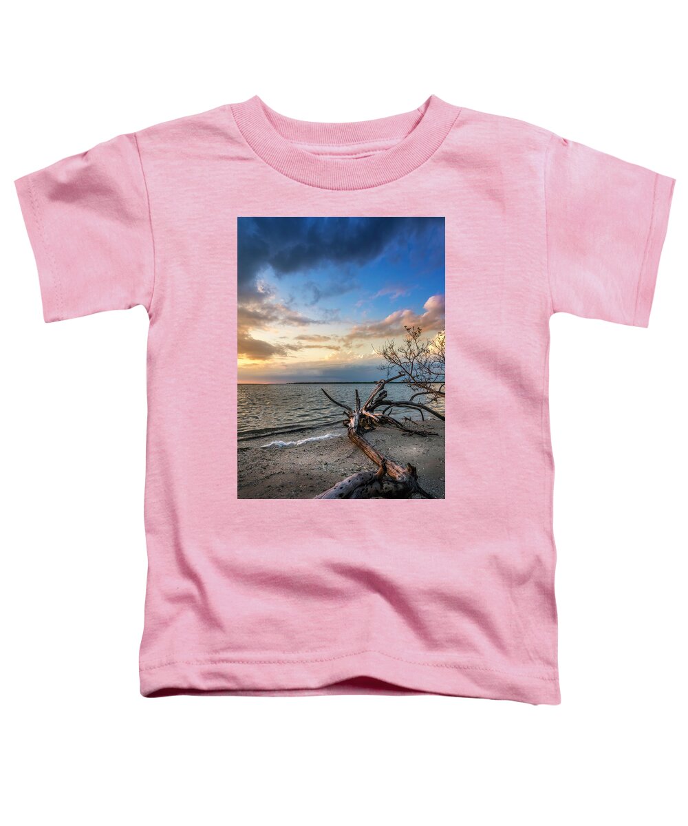 Driftwood Toddler T-Shirt featuring the photograph Stormy Sunset by Marvin Spates