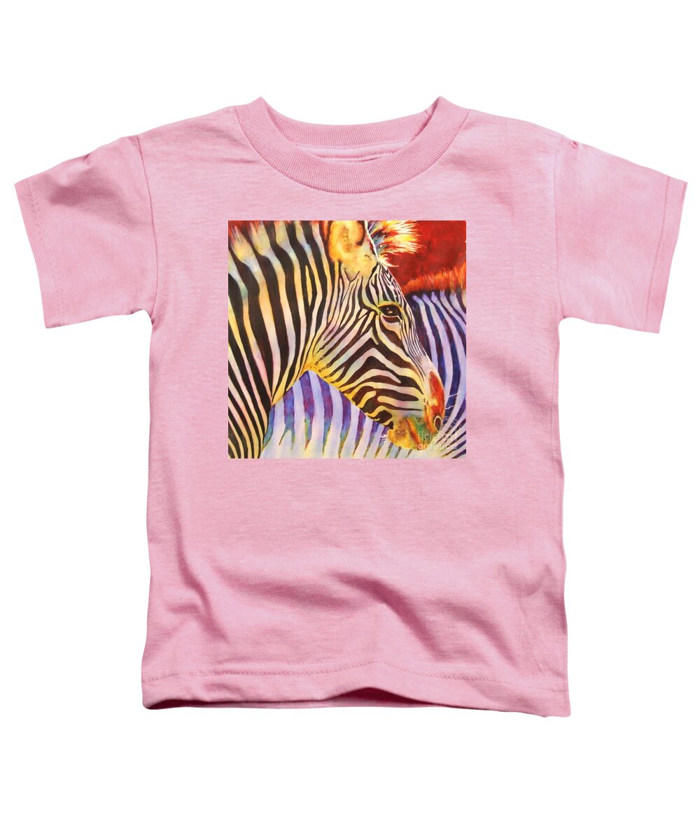 Zebra Toddler T-Shirt featuring the painting Stripes by Greg and Linda Halom