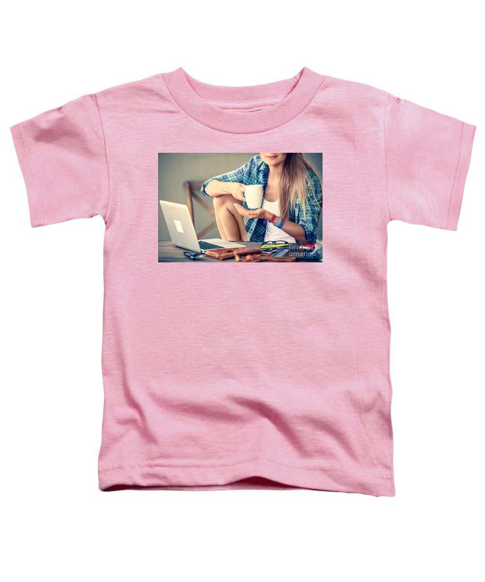 Adult Toddler T-Shirt featuring the photograph Student girl doing homework by Anna Om