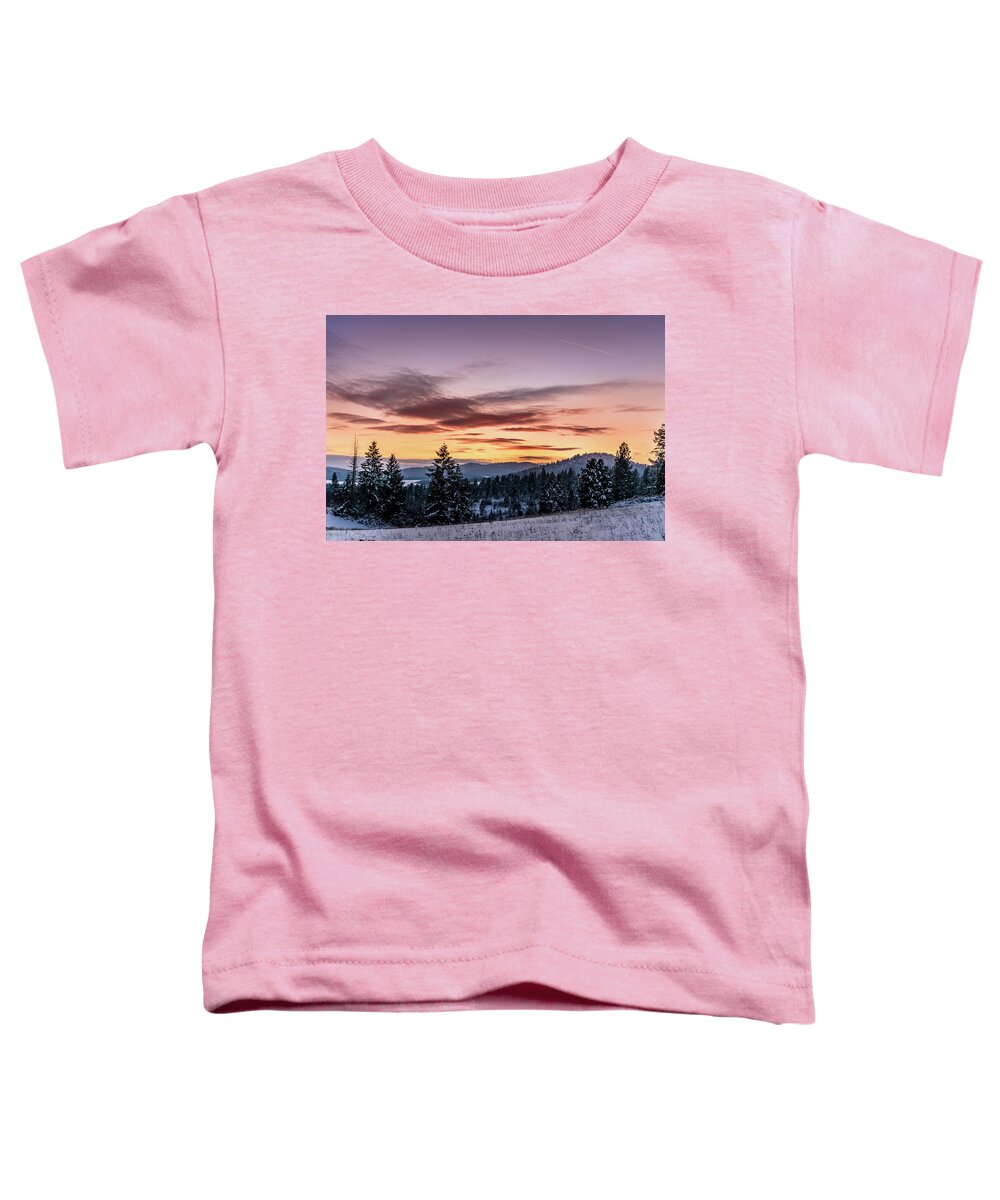 Mountains Toddler T-Shirt featuring the photograph Sunset and Mountains by Lester Plank