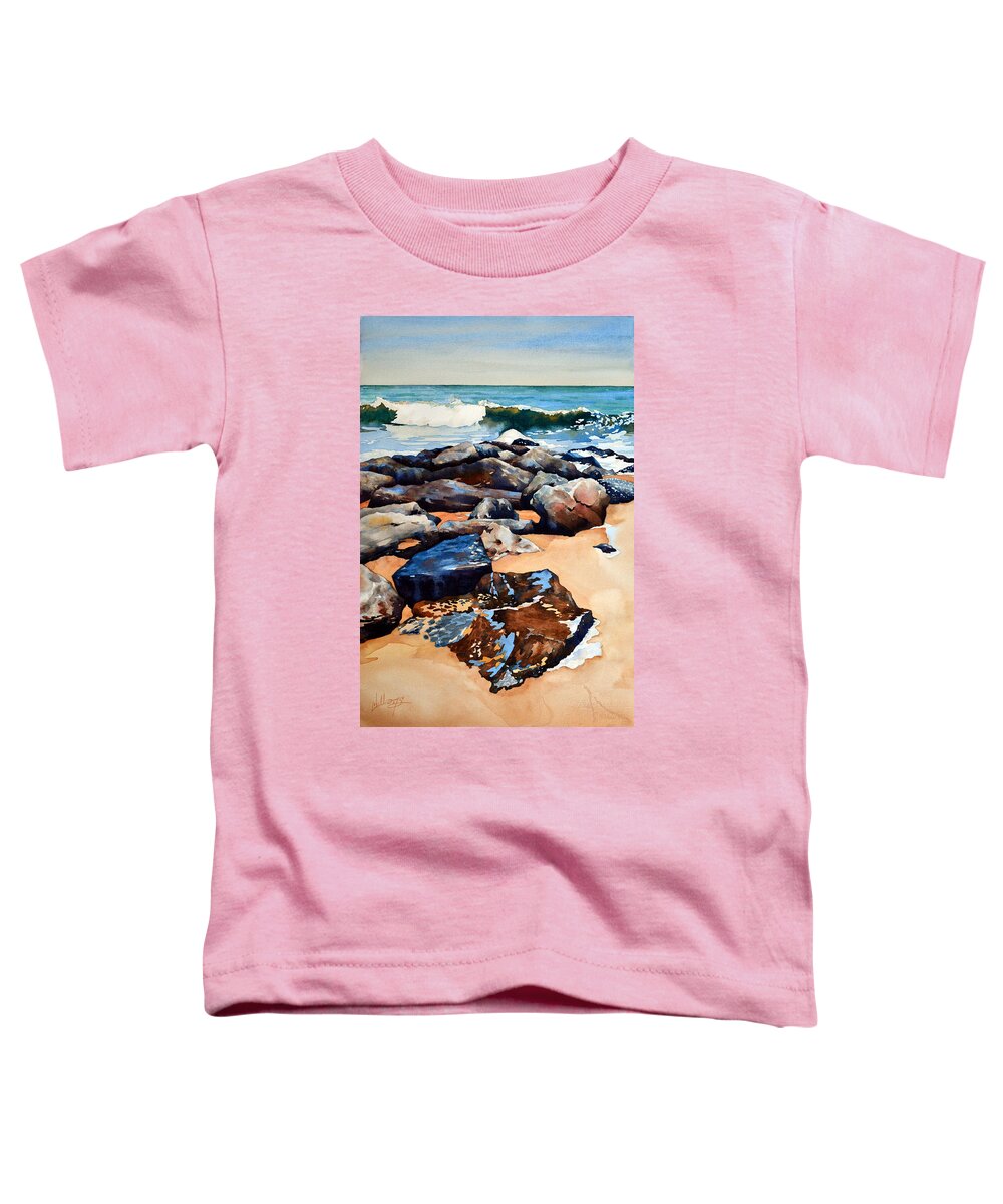 Beach Toddler T-Shirt featuring the painting Surf on the Jetty by Mick Williams