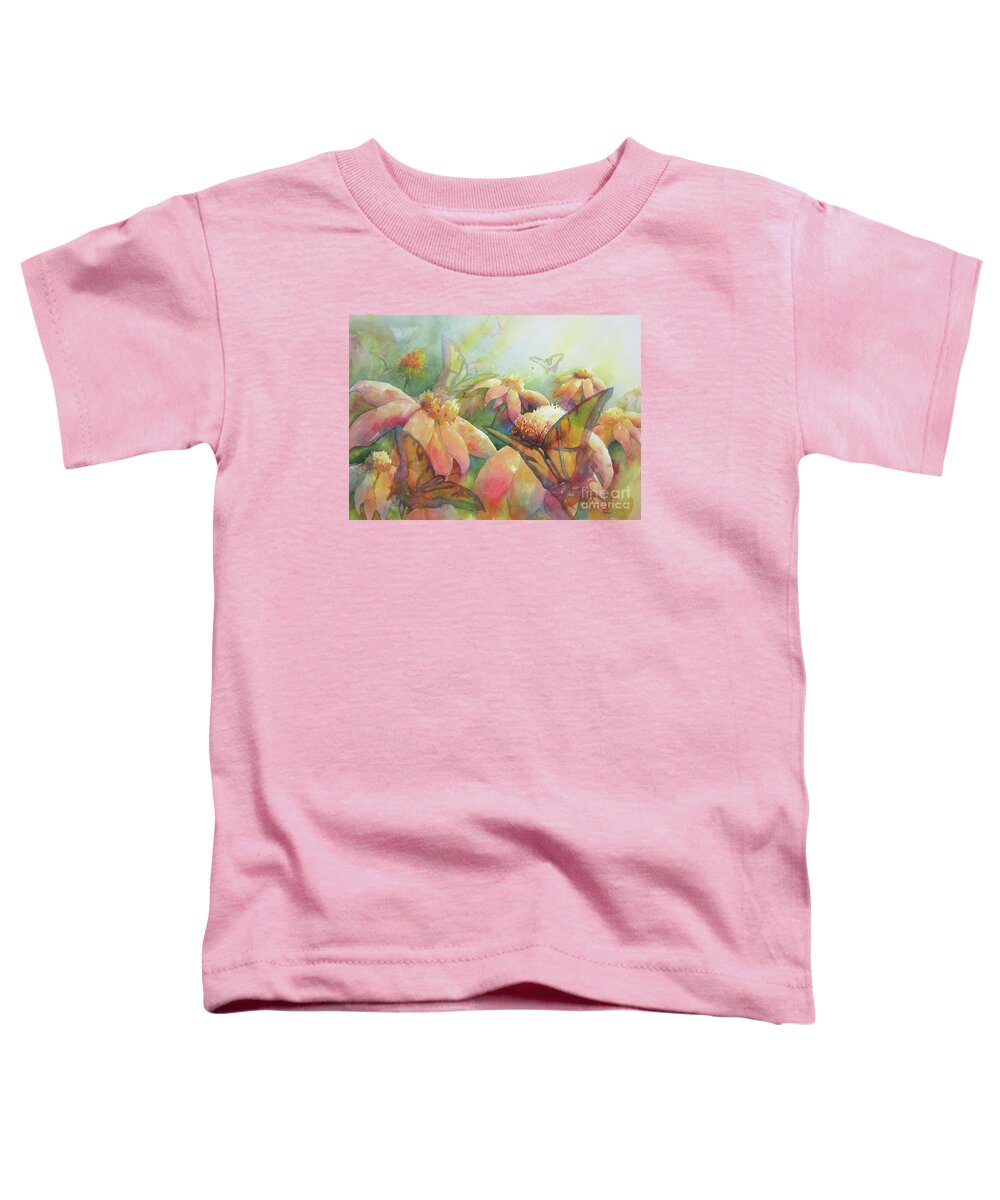 Nancy Charbeneau Toddler T-Shirt featuring the painting Coneflowers and Swallowtails by Nancy Charbeneau