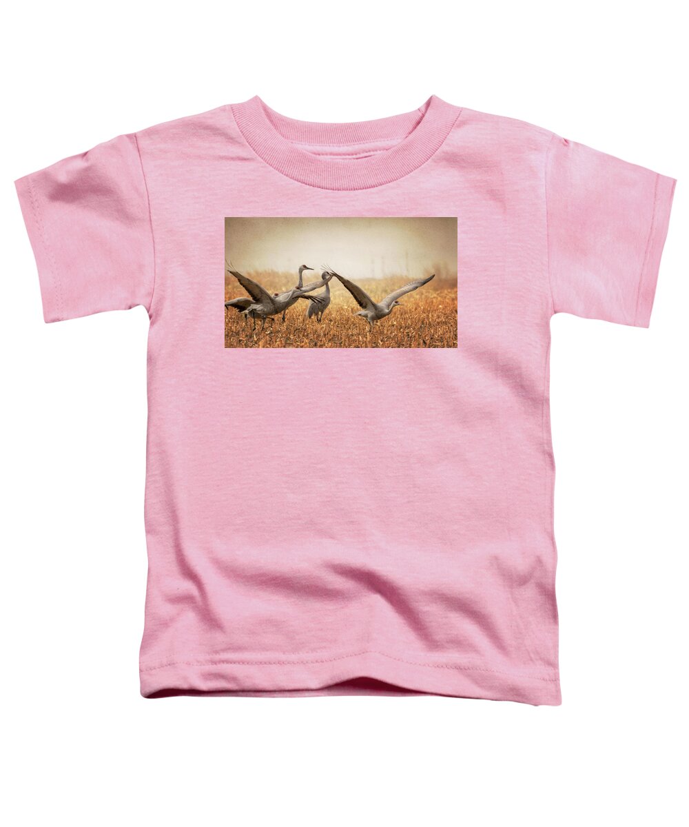 Sandhill Cranes Toddler T-Shirt featuring the photograph Take Off by Susan Rissi Tregoning