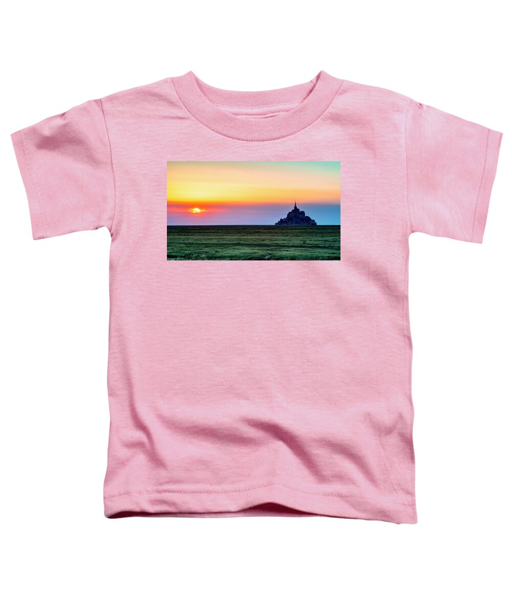 Abbey Toddler T-Shirt featuring the photograph The Glow of Le Mont Saint-Michel at Sunset. by John Paul Cullen