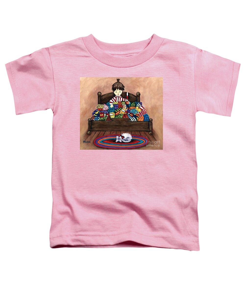 #childrensrooms #poems #robertlouis Stevenson #thelandofcounterpane #childrens #kidsrooms #colorfulpicturesforkids Toddler T-Shirt featuring the painting The Land of Counterpane by Allison Constantino