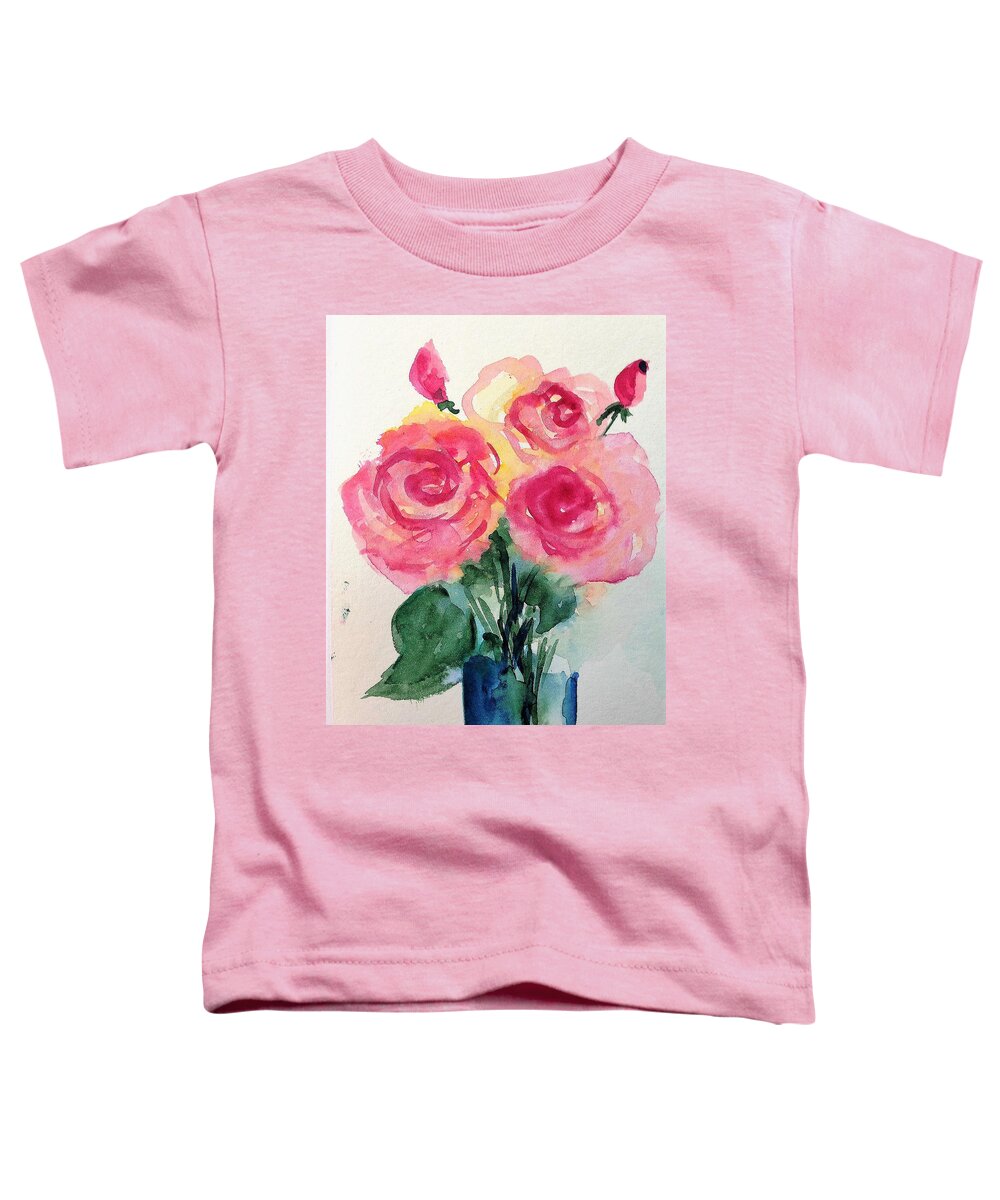 Flower Toddler T-Shirt featuring the painting Three Roses In The Vase by Britta Zehm