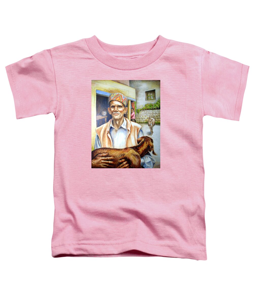 Tibetan Toddler T-Shirt featuring the painting Tibetan Refugee Dharamsala by Karla Beatty