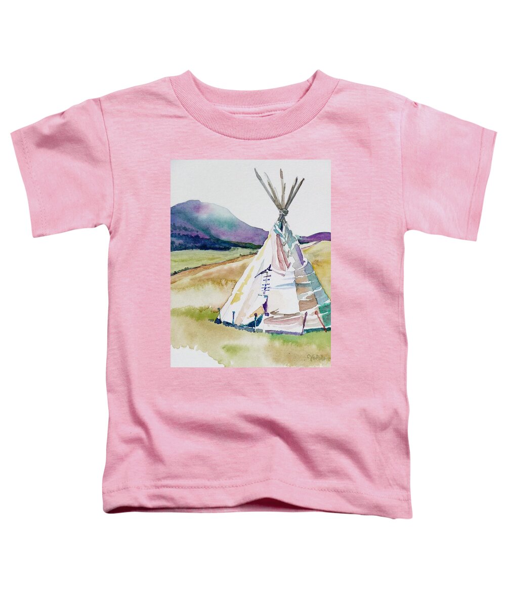 Watercolor Tipi Teepee Plains Ranch Westcliffe Colorado Camping Music Meadows Toddler T-Shirt featuring the painting Tipi at Music Meadows by Cheryl Emerson Adams