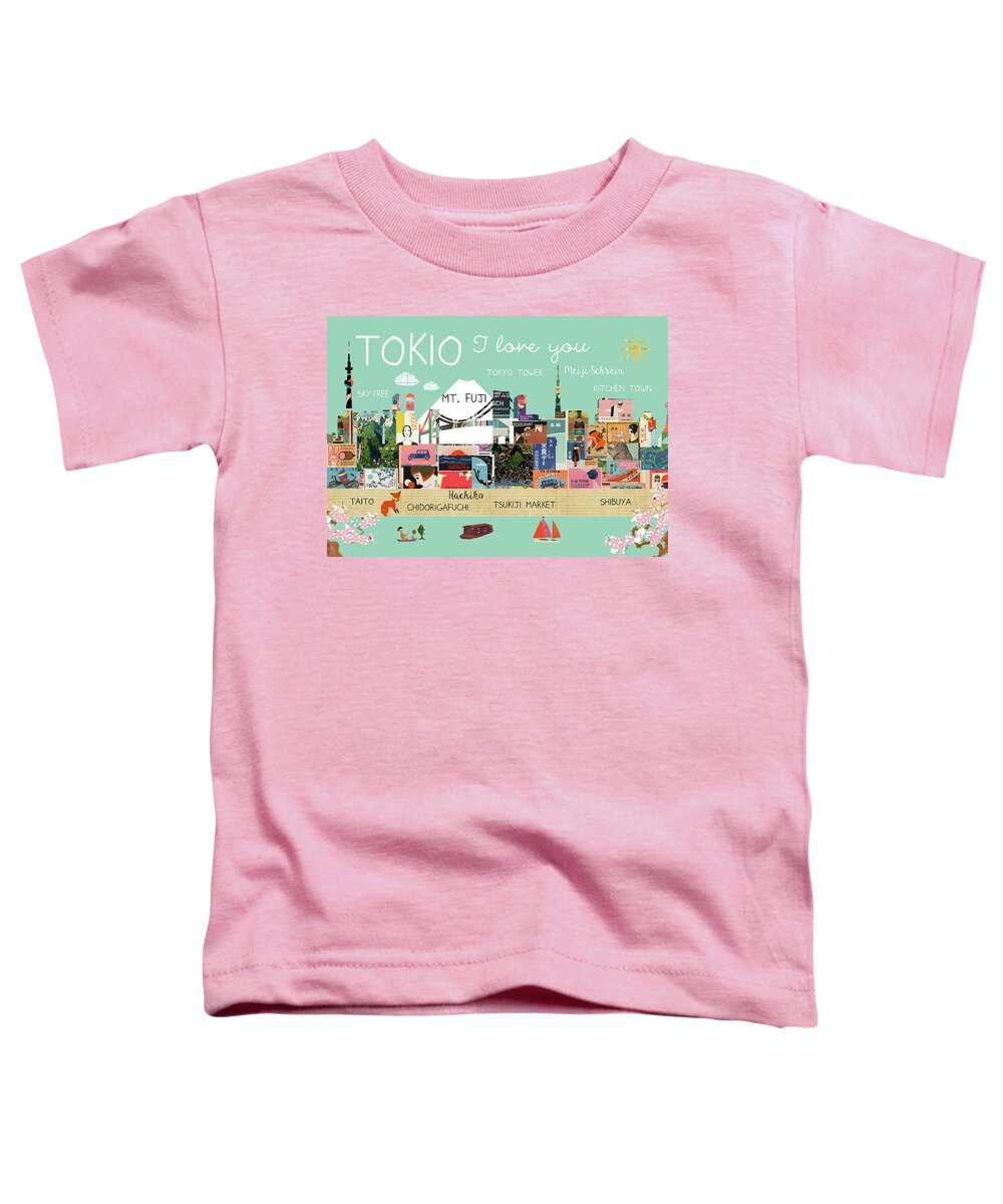 Tokio I Love You Toddler T-Shirt featuring the mixed media Tokio I love you by Claudia Schoen