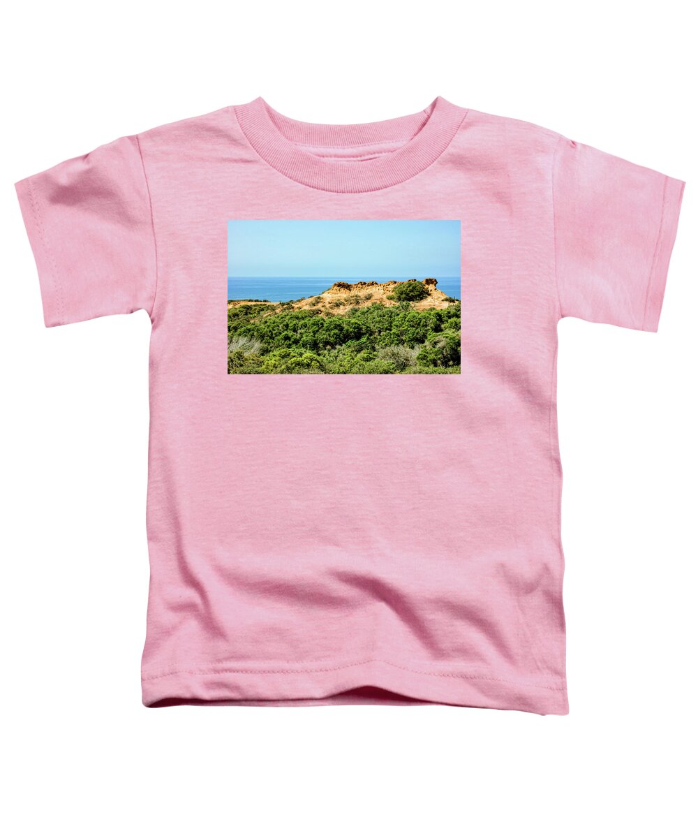 Georgia Mizuleva Toddler T-Shirt featuring the painting Torrey Pines California - Chaparral on the Coastal Cliffs by Georgia Mizuleva