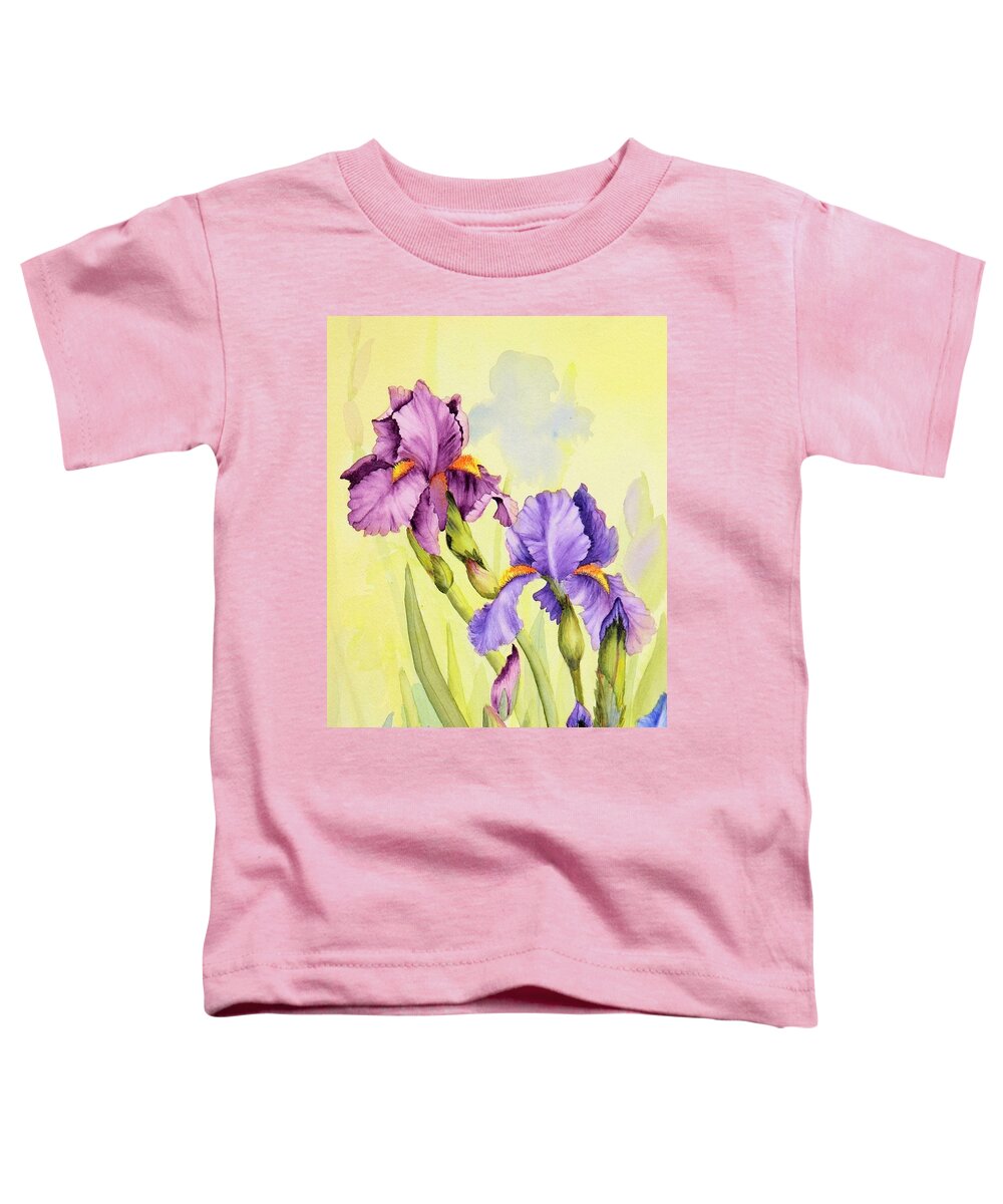 Iris Garden Toddler T-Shirt featuring the painting Two Irises by Mishel Vanderten