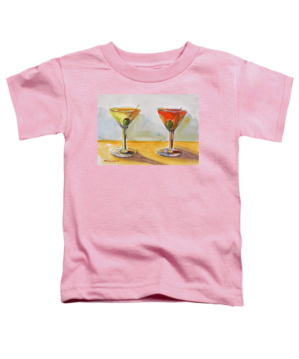 Olives Toddler T-Shirt featuring the painting Two Perfect Martinis by John Williams