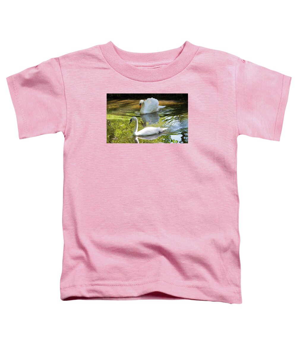 Animals Toddler T-Shirt featuring the photograph Two Swans On A Lake by Venetia Featherstone-Witty