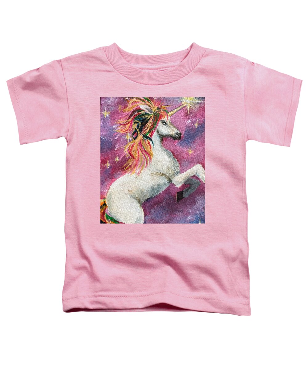 Unicorn Toddler T-Shirt featuring the painting Unicorn Magic by Deborah Naves