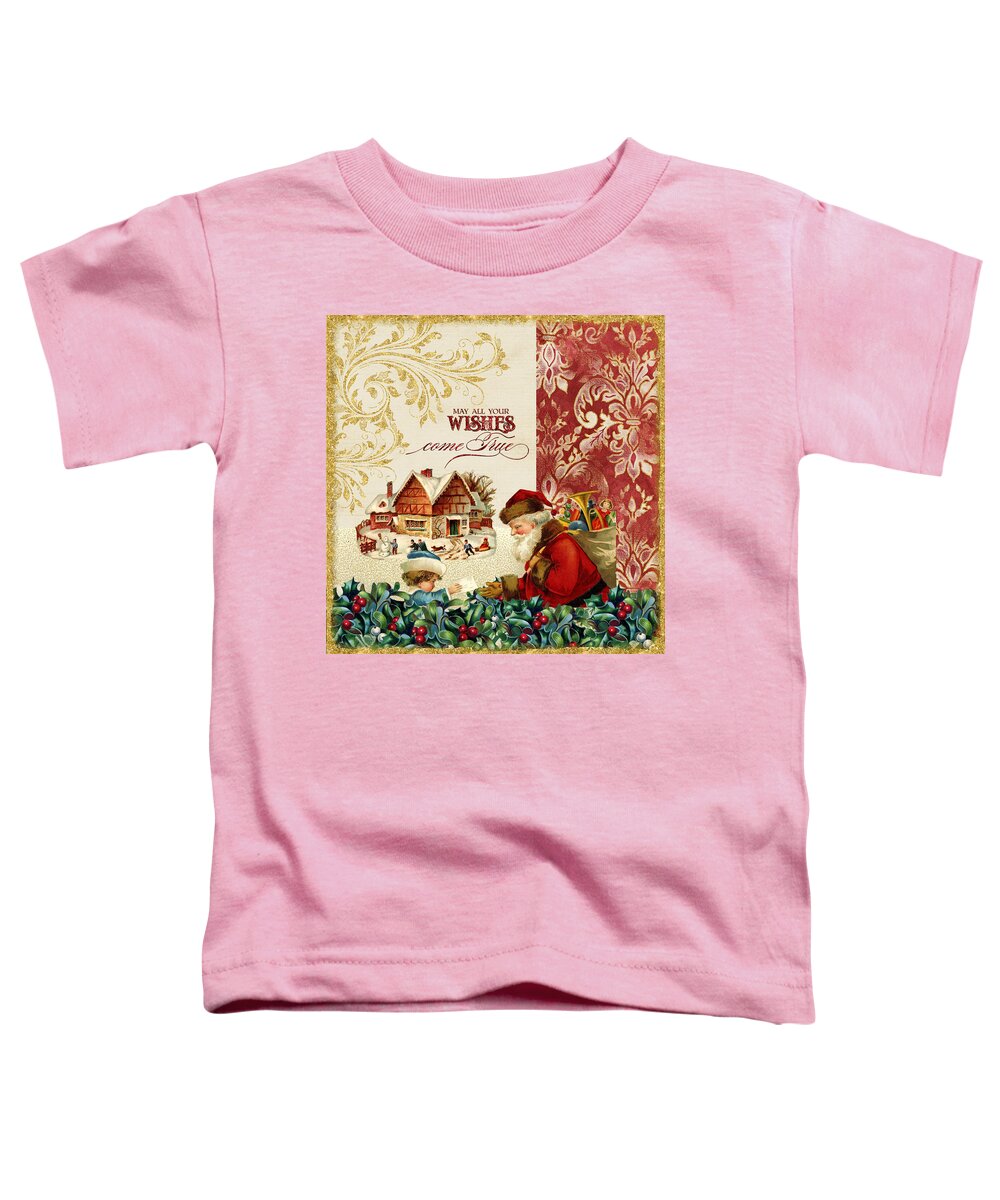 Vintage Toddler T-Shirt featuring the painting Vintage Santa Claus - Glittering Christmas 4 by Audrey Jeanne Roberts