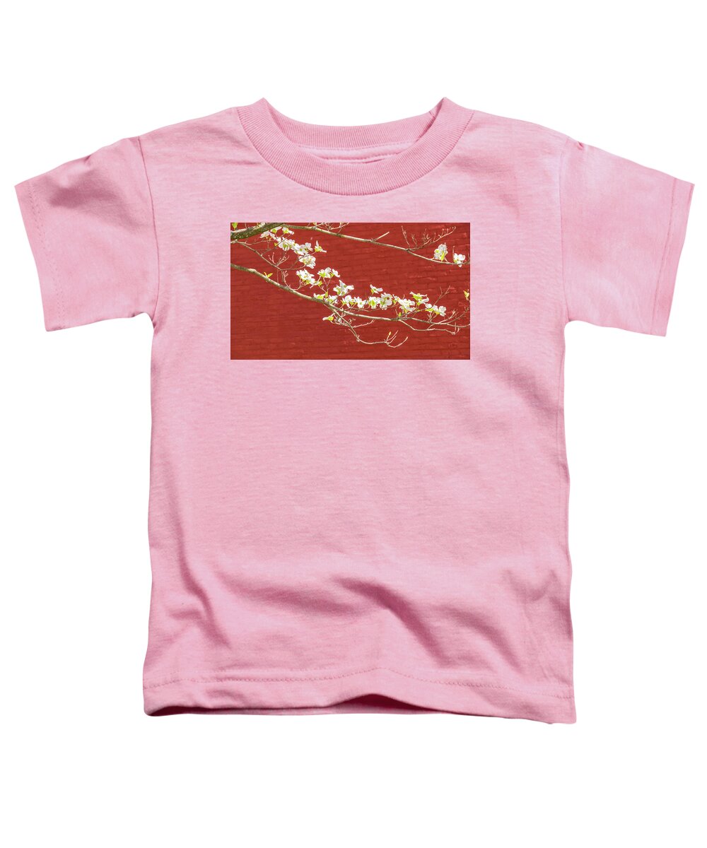 White Dogwood Tree Toddler T-Shirt featuring the photograph White Dogwood Brick Wall by Tom Singleton