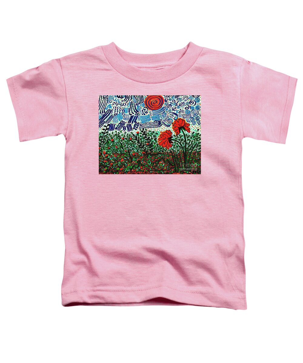 Flower Toddler T-Shirt featuring the drawing Wild Flowers Under Wild Sky With Floral Texture  by Sarah Loft