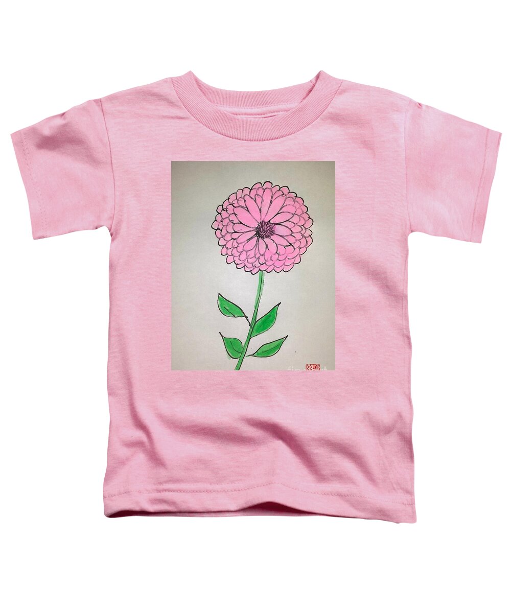 Pink Flower Toddler T-Shirt featuring the painting Zinnia by Margaret Welsh Willowsilk