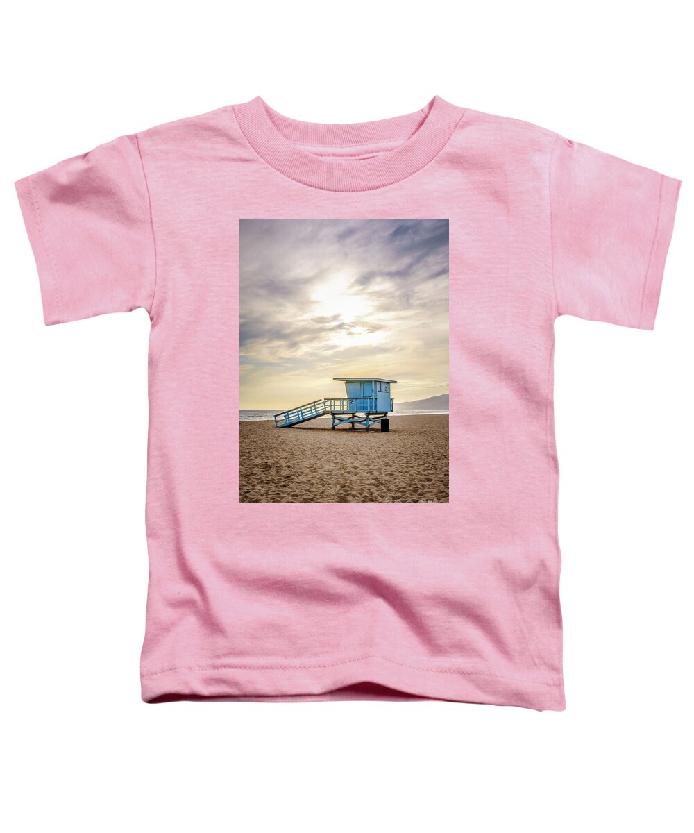 America Toddler T-Shirt featuring the photograph Zuma Beach Lifeguard Tower #2 Malibu Sunset by Paul Velgos