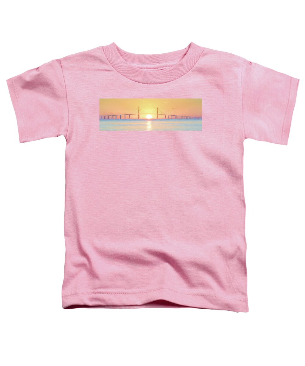 Sunshine Skyway Bridge Toddler T-Shirt featuring the photograph Sunshine Skyway Bridge Sunrise Expression by Steven Sparks