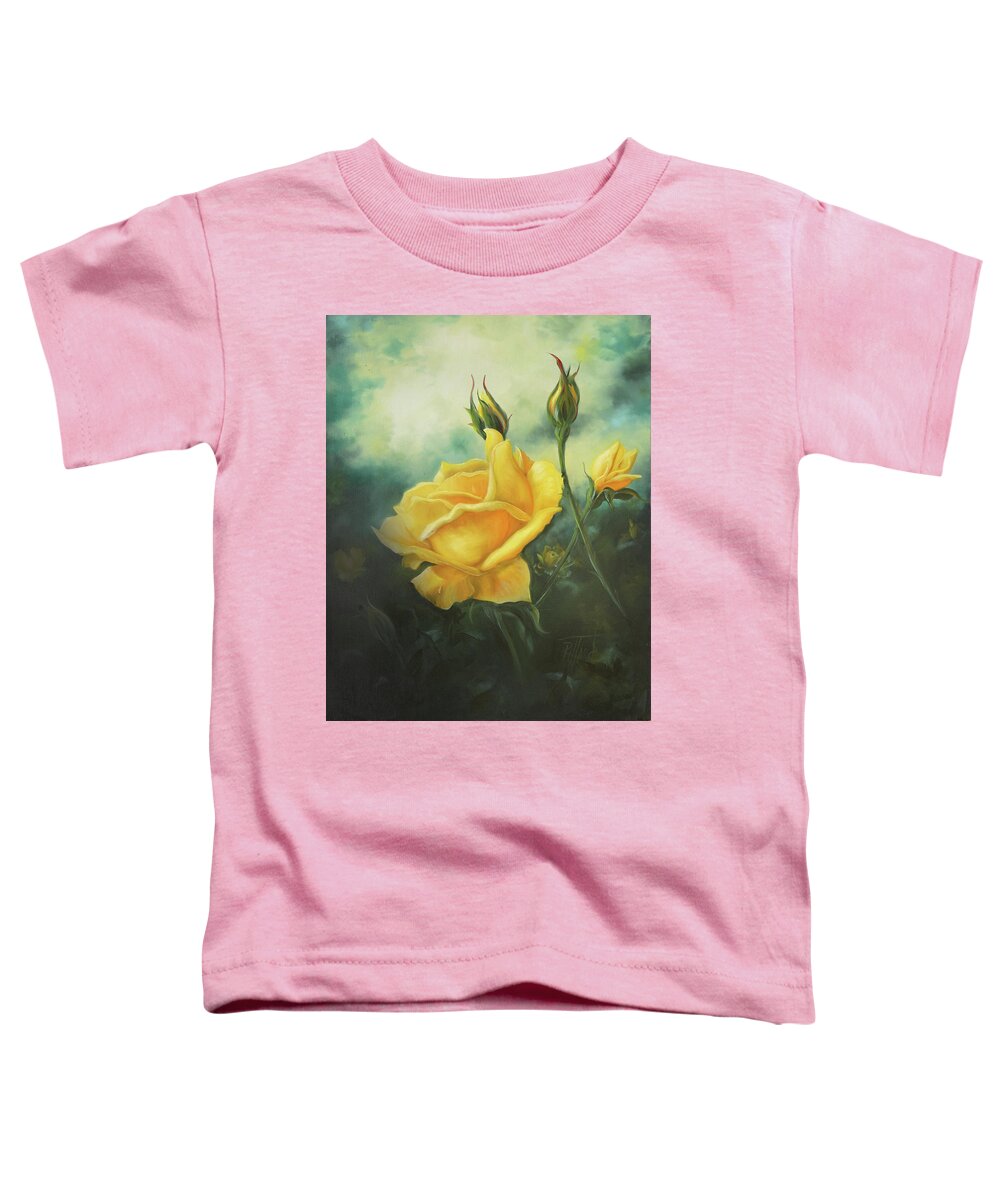 Rose Toddler T-Shirt featuring the painting Yellow Friendship Rose by Lynne Pittard
