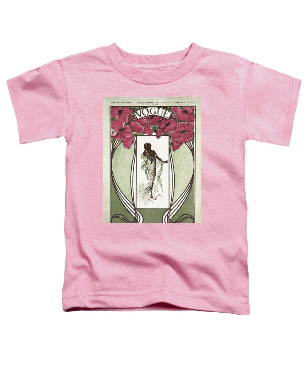 #new2022vogue Toddler T-Shirt featuring the painting Art Nouveau Vintage Vogue Cover Of Poppies by Carlton Fowler