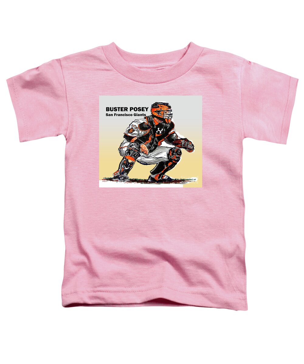 Baseball Toddler T-Shirt featuring the painting Buster Posey by Terry Banderas