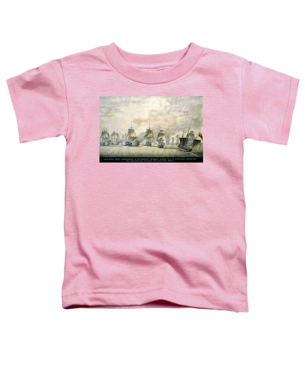 Barge Toddler T-Shirt featuring the painting Danish Frigate Freya under Captain Krabbe attacks English ships 25.7.1800. by Album
