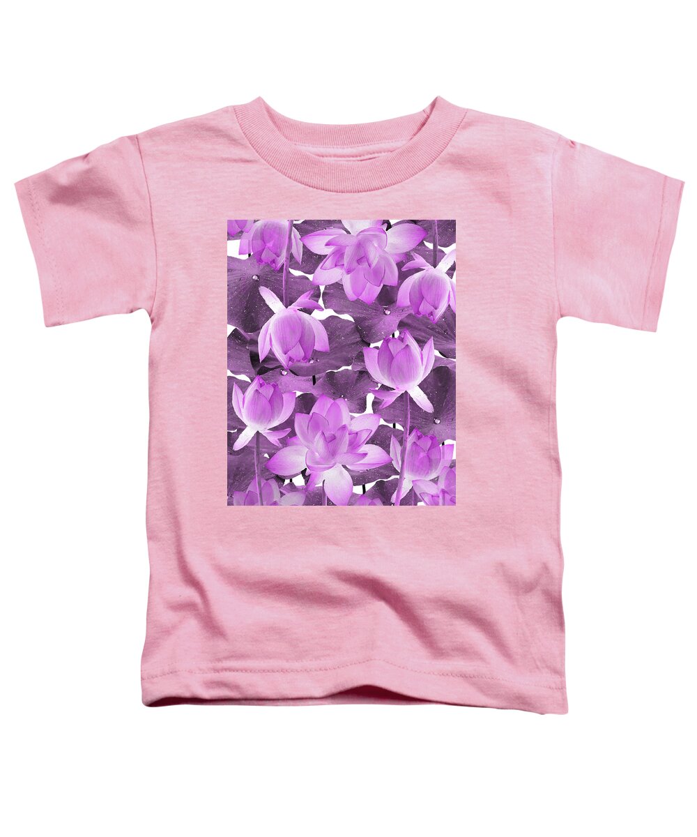 Lotus Toddler T-Shirt featuring the mixed media Ethereal Purple Lotus Flower - Tropical, Botanical Art - Purple Water Lily - Lotus Pattern - Violet by Studio Grafiikka