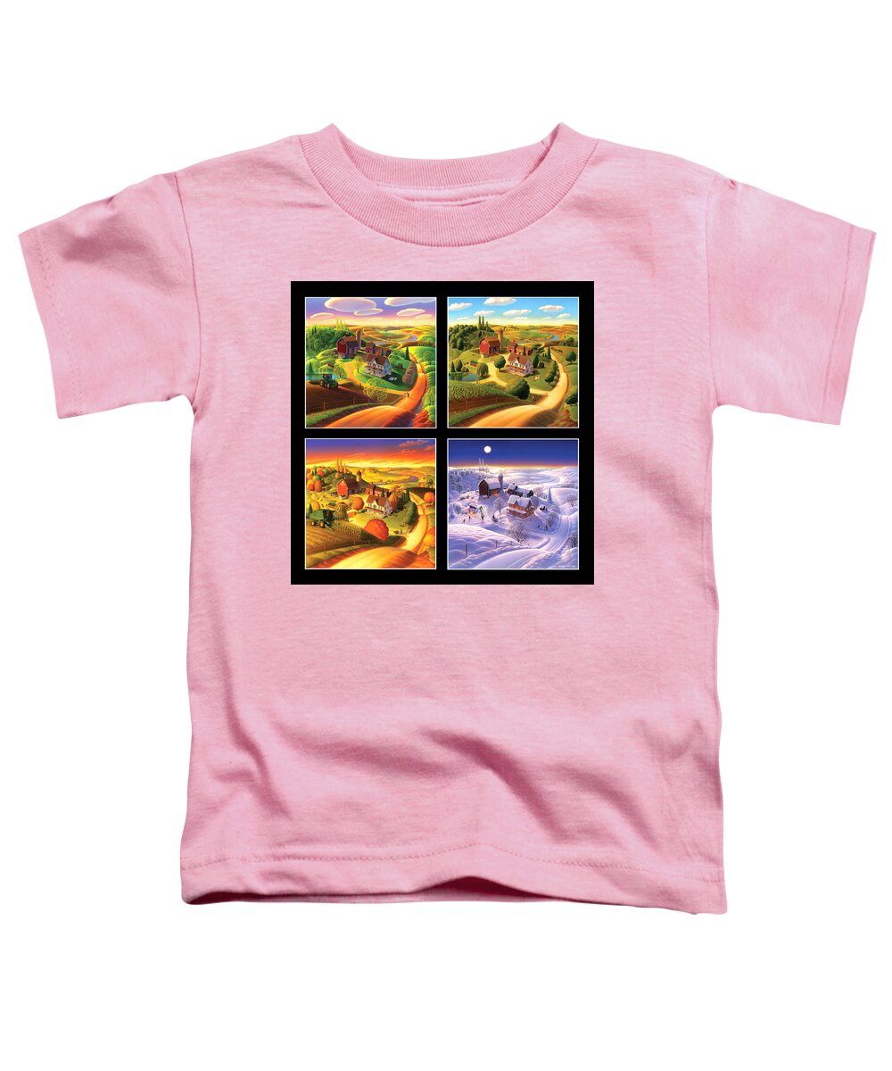 Four Seasons Toddler T-Shirt featuring the painting Four Seasons Squared/black by Robin Moline