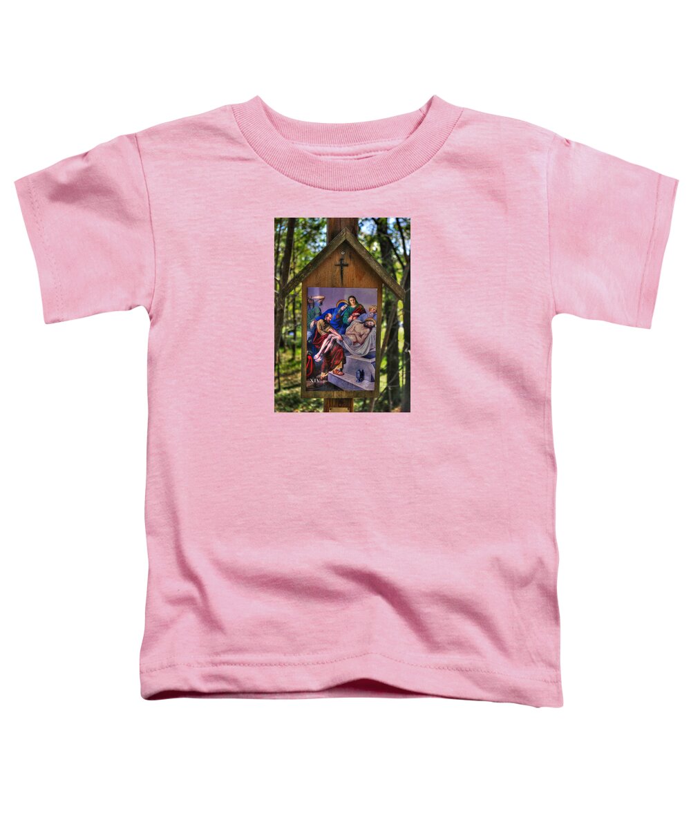 Stations Of The Cross Toddler T-Shirt featuring the photograph Fourteenth Station of the Cross - Jesus is Laid in the Tomb - John 19, Verses 40-42 by Michael Mazaika