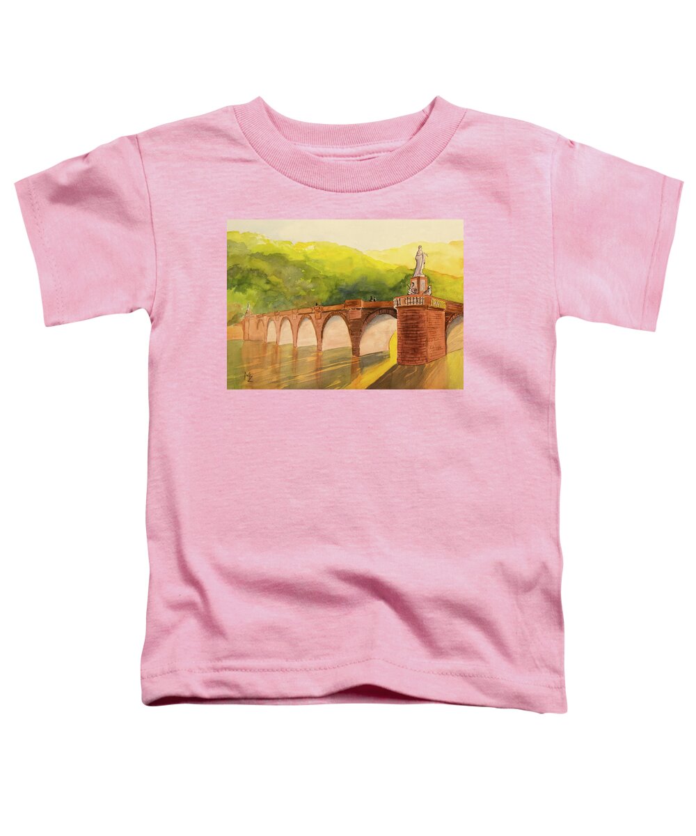 Heidelberg Toddler T-Shirt featuring the painting German Bridge by Margaret Zabor