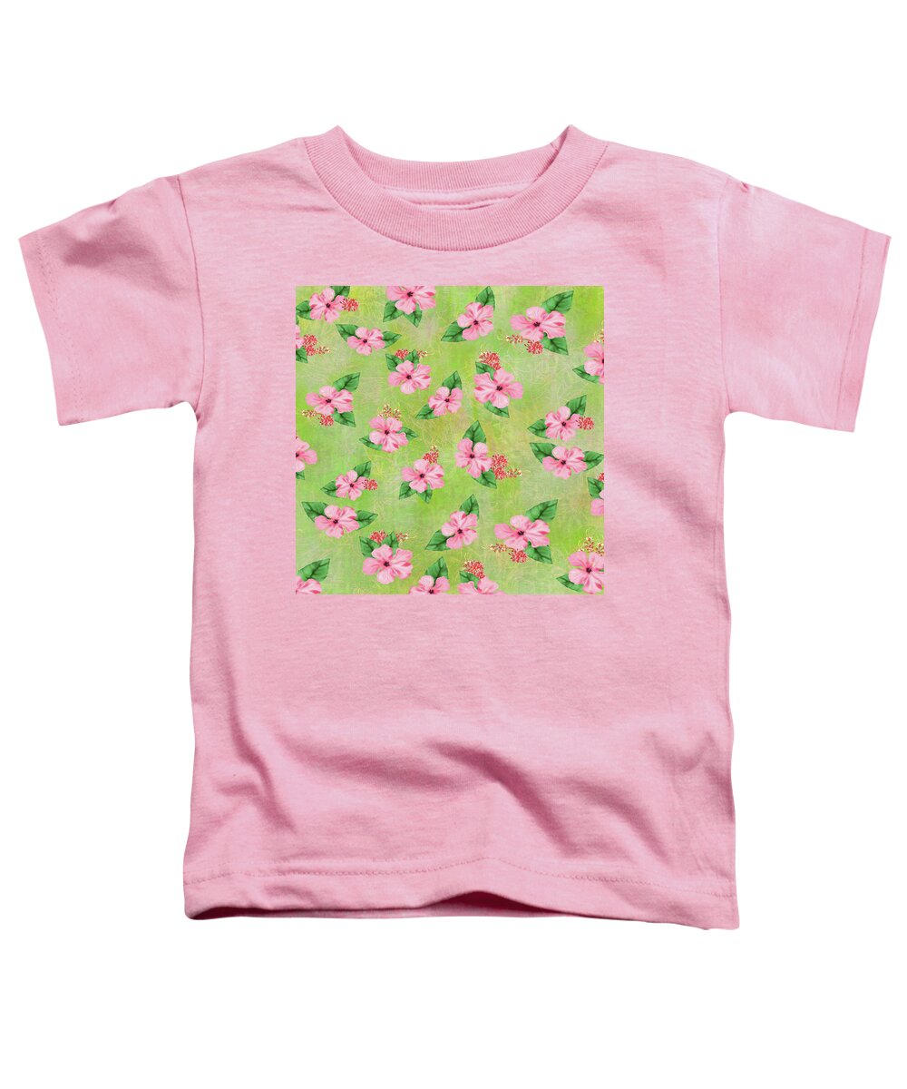 Blooms Toddler T-Shirt featuring the digital art Green Batik Tropical Multi-Foral Print by Sand And Chi