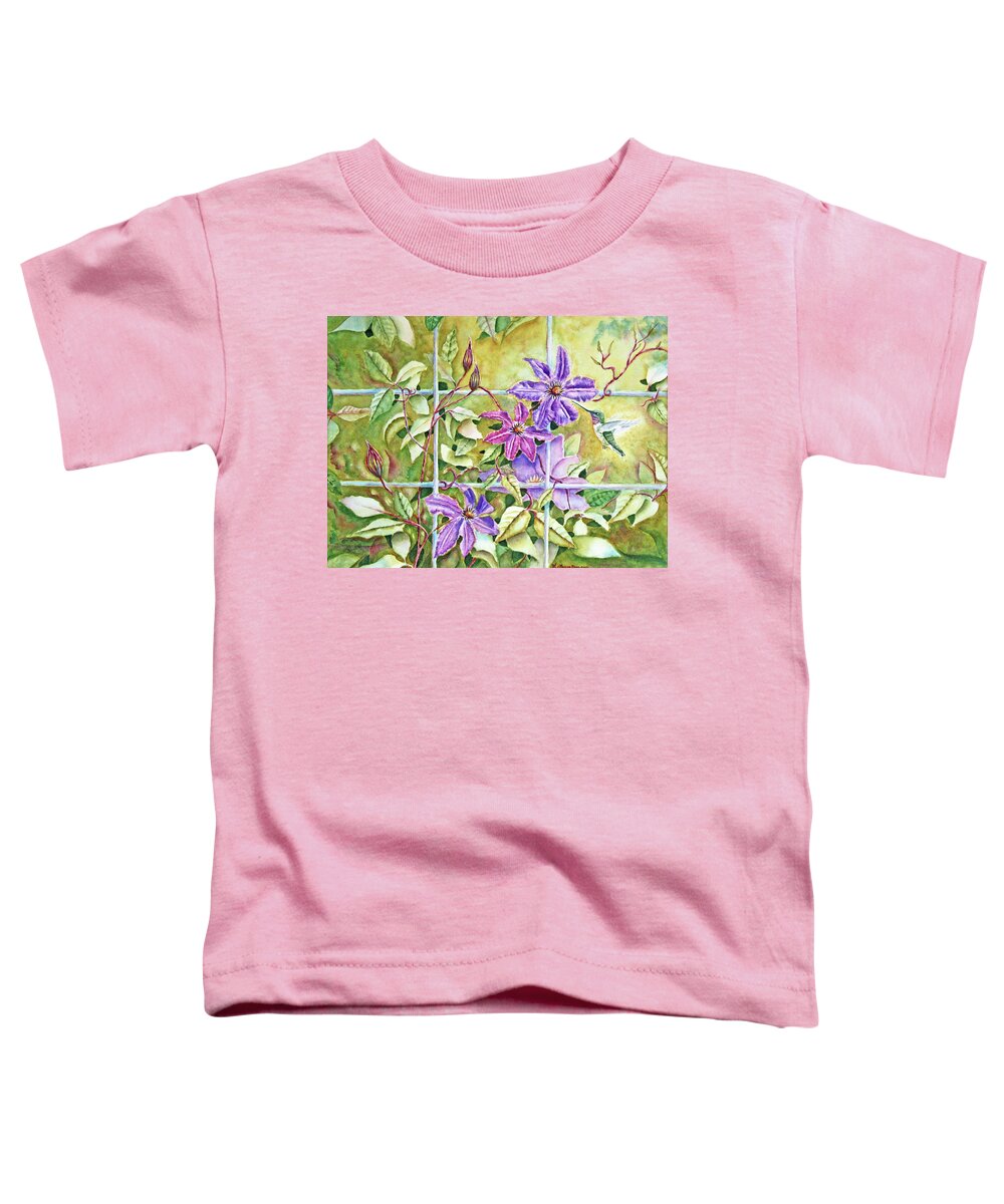 Hummingbird Toddler T-Shirt featuring the painting Hummingbird and Clematis by Kathryn Duncan
