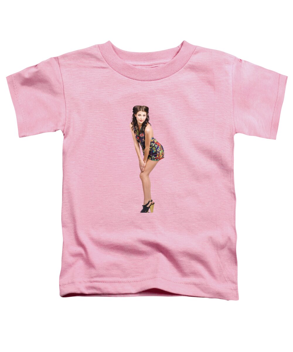Girl Toddler T-Shirt featuring the photograph Isolated portrait of a lovely retro pin up woman by Jorgo Photography