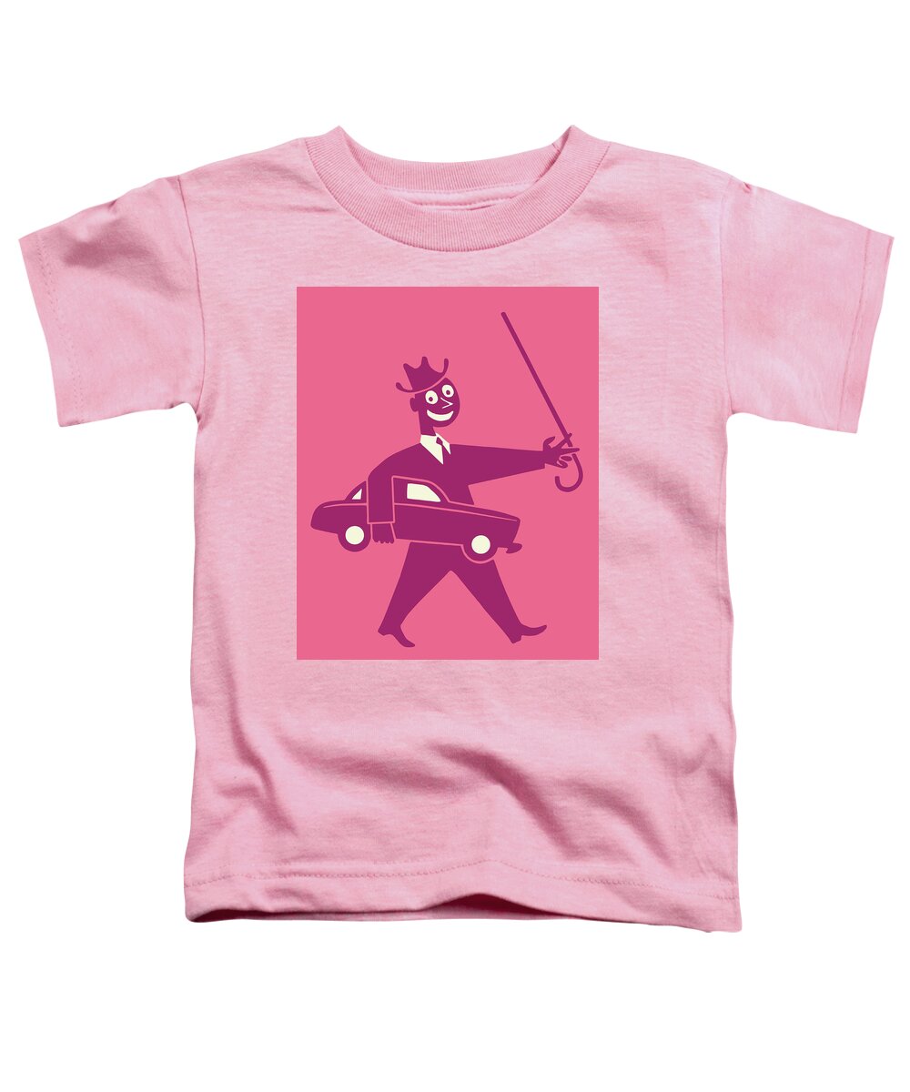 Auto Toddler T-Shirt featuring the drawing Man Carrying Model Car Under Arm and Holding up Cane by CSA Images