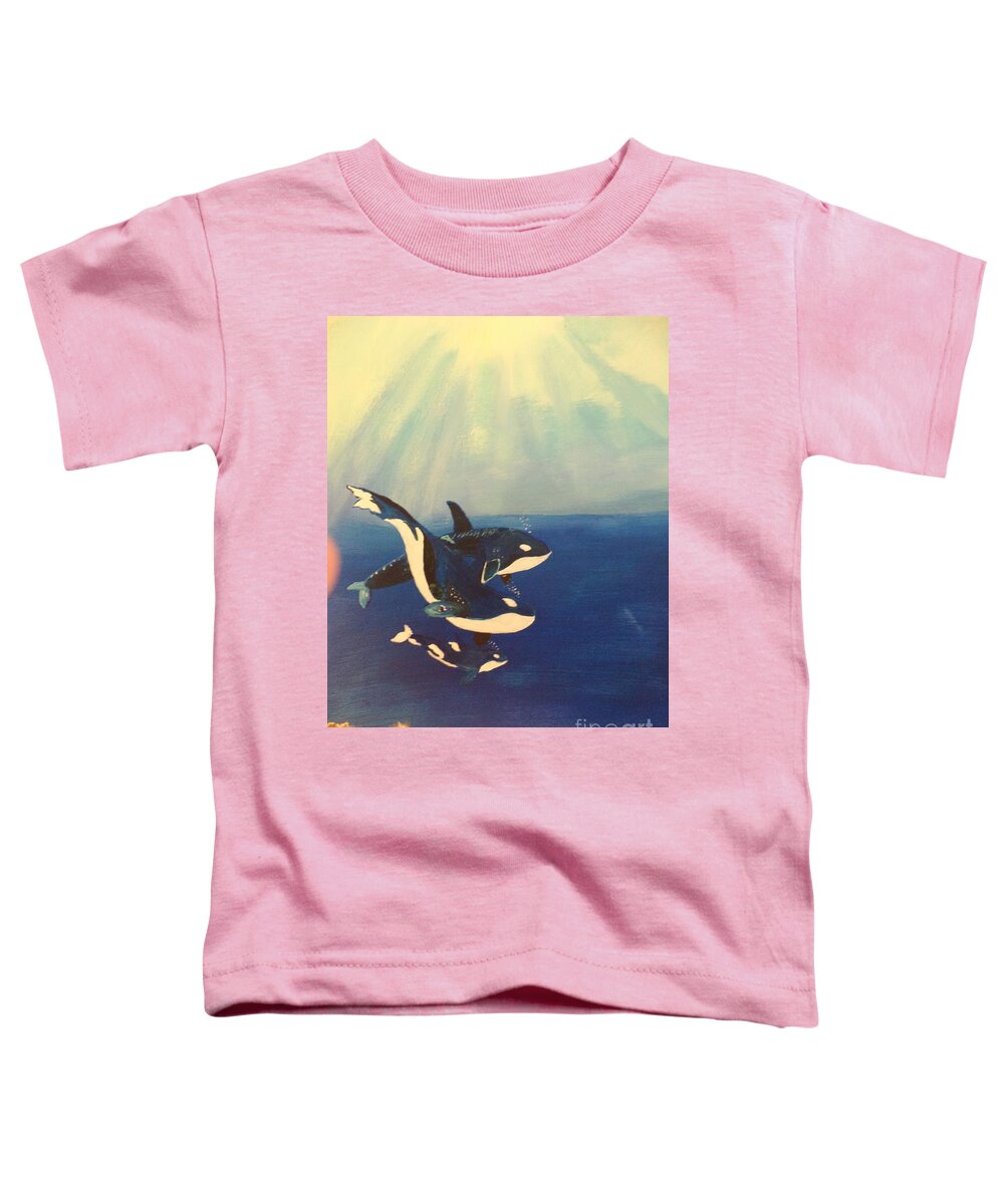 Orcas Toddler T-Shirt featuring the painting Orca Family # 185 by Donald Northup