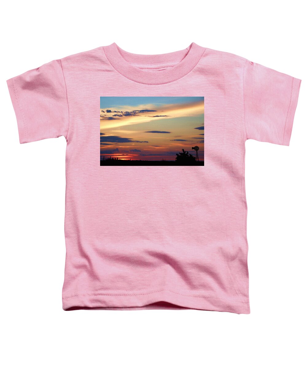 Colorful Toddler T-Shirt featuring the digital art Painted Oklahoma Sky with Windmill by Shelli Fitzpatrick