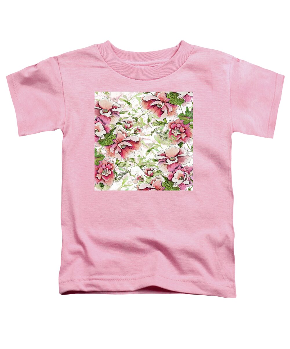 Peony Toddler T-Shirt featuring the painting Pink Peony Blossoms by Sand And Chi