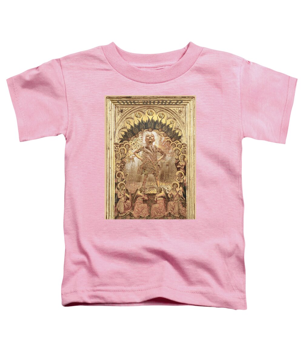 Sign Toddler T-Shirt featuring the painting Rubino One World No Fear Gold by Tony Rubino