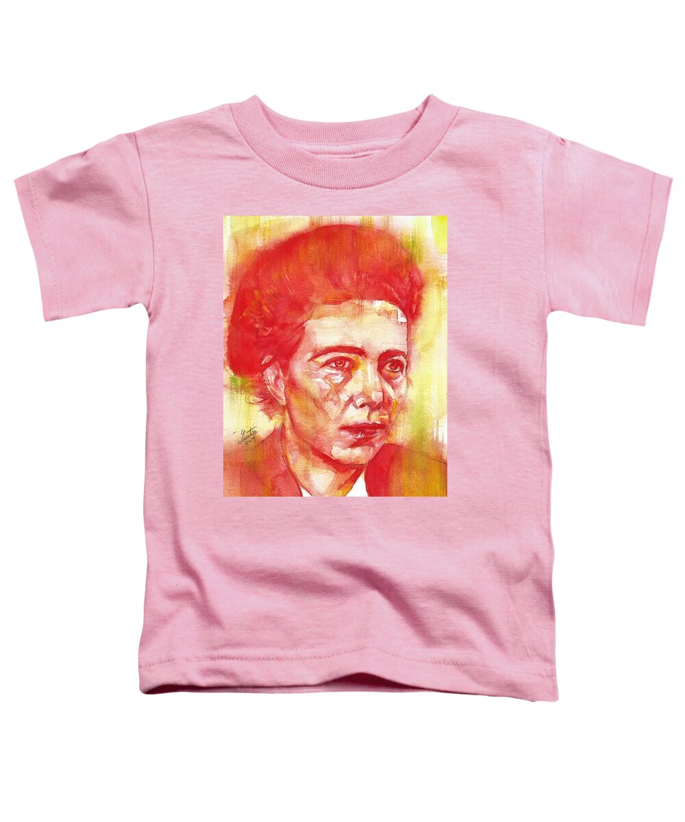Simone De Beauvoir Toddler T-Shirt featuring the painting SIMONE DE BEAUVOIR - watercolor portrait.4 by Fabrizio Cassetta